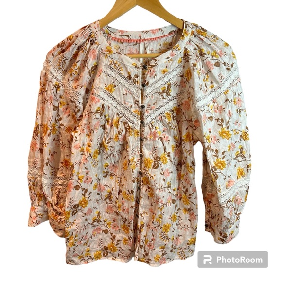 Anthropologie Tops - by Anthrolopogie Hester & Orchid Floral Lace Full Button Down Blouse Size Small
